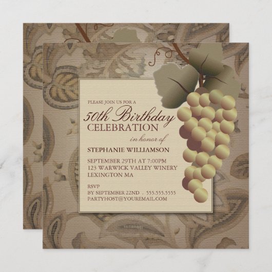 旧世界葡萄ワインをテーマにした誕生日パーティー 招待状 (正面/裏面)