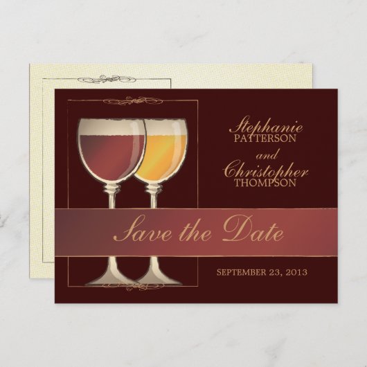 旧世界赤と白のワイングラスのテーブル番号カード 案内ポストカード (正面/裏面)