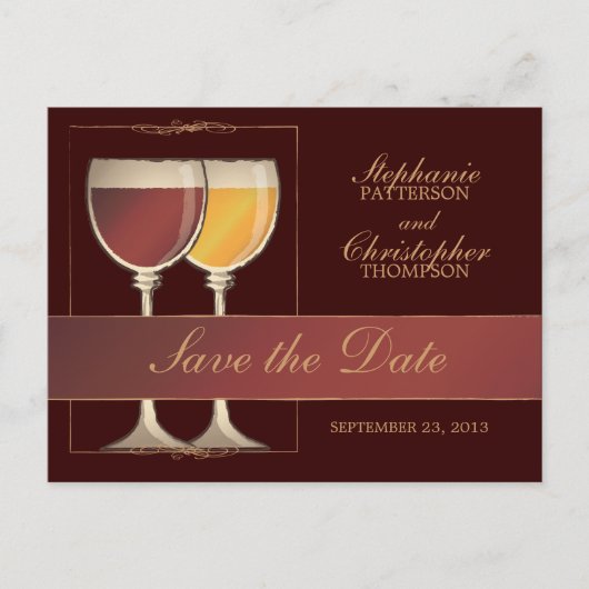 旧世界赤と白のワイングラスのテーブル番号カード 案内ポストカード (正面)