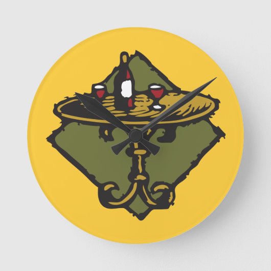 旧世界、木版画のスタイル、レストラン、バー、ビストロ ラウンド壁時計 (正面)