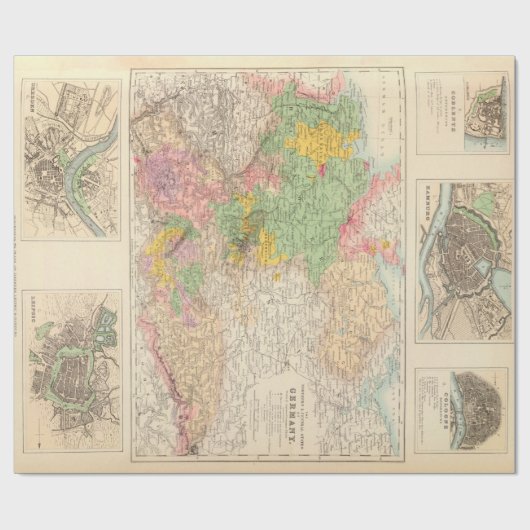 旧中央ドイツと北ドイツの都市地図（1872年）  ラッピングペーパー (フラット)