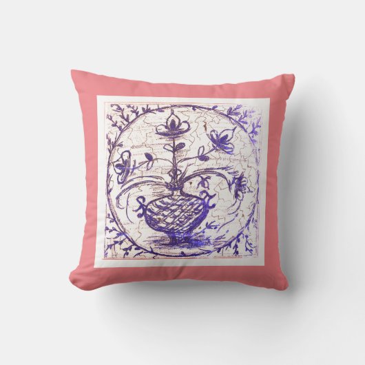 旧北ドイツのタイル、ヴィンテージセラミックタイル クッション (正面)