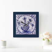 旧北ドイツのタイル、ヴィンテージセラミックタイル スクエア壁時計 (ホーム)