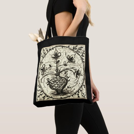 旧北ドイツのタイル、ヴィンテージセラミックタイル トートバッグ (クローズアップ)