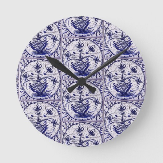 旧北ドイツ瓦、ヴィンテージ陶瓦 ラウンド壁時計 (正面)