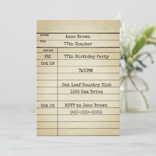 旧図書館カード77歳の誕生日パーティー 招待状 (スタンド正面)