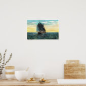 旧城フランスのの眺め3カ国の国旗 ポスター (キッチン)