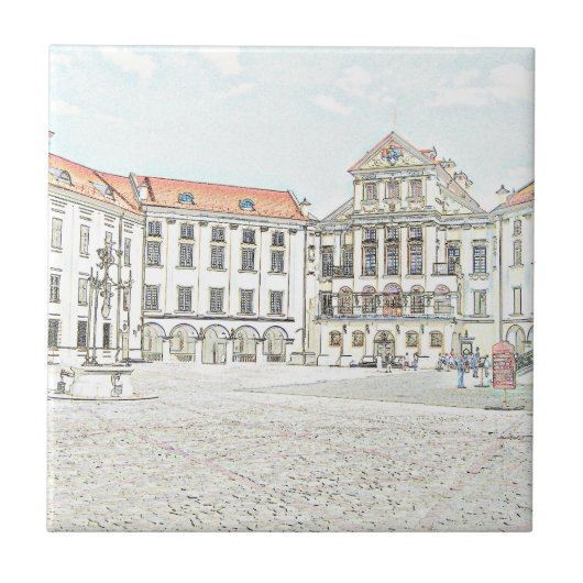 旧城宮建築スケッチ タイル (正面)