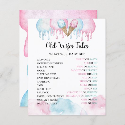 旧妻テイルズアイスクリームパーティーゲーム紙シート。 (正面/裏面)