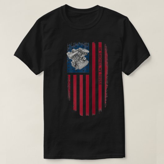 旧学校HDショベルヘッド動揺してUSA国旗のモーター Tシャツ (デザイン正面)