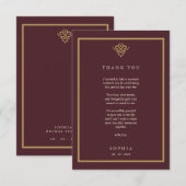 旧富豪のためのバーガンディ色のフラット サンキューカード (正面/裏面)