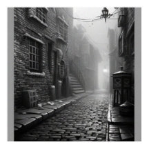 旧市街の白黒の謎の古い通り