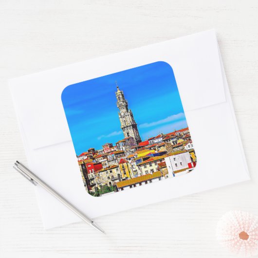 旧市街ポルトとタワークレリゴス スクエアシール (封筒)