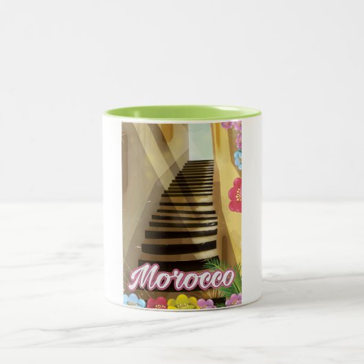 旧市街モロッコ旅行ポスター ツートーンマグカップ (中央)
