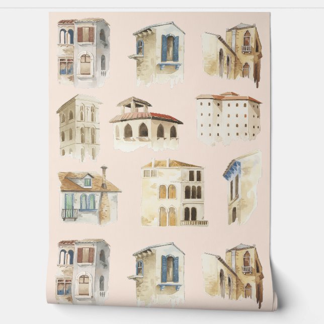 旧市街水彩画の繊細さ 壁紙 (ほどく)