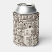 旧市街：手描きシームレスパターン 缶クーラー (缶裏面)