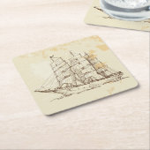 旧帆船スケッチ スクエアペーパーコースター (アングル)