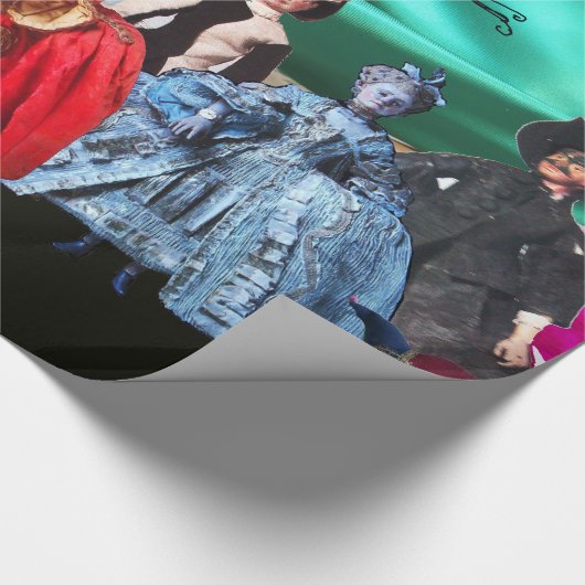 旧式でイタリアンなパペットおよびマスクの仮面舞踏会のパーティー ラッピングペーパー (角)