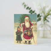 旧式でビクトリアンなサンタの木の郵便はがき シーズンポストカード (スタンド正面)