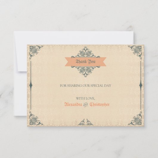 旧式でビクトリアンなスタイルのヴィンテージの結婚は感謝していしています サンキューカード (正面)