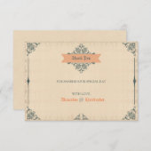 旧式でビクトリアンなスタイルのヴィンテージの結婚は感謝していしています サンキューカード (正面/裏面)