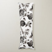 旧式で白く及び黒い植物の花のToile ボディピロー (正面縦)