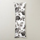 旧式で白く及び黒い植物の花のToile ボディピロー (裏面 (縦))