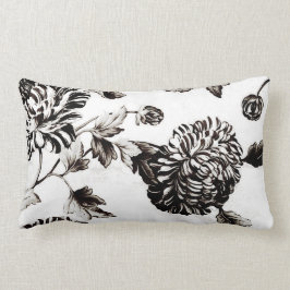 旧式で白く及び黒い植物の花のToile No.2 ランバークッション