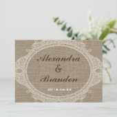 旧式で素朴な国のバーラップのレース 招待状 (スタンド正面)