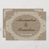 旧式で素朴な国のバーラップのレース 招待状 (正面/裏面)