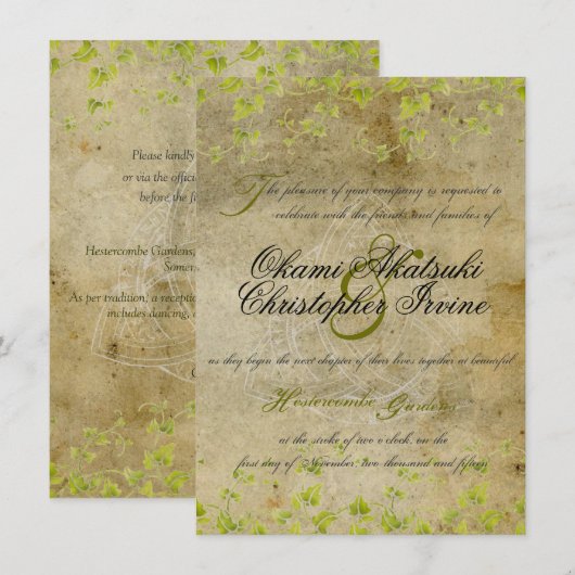 旧式で自然な招待 招待状 (正面/裏面)