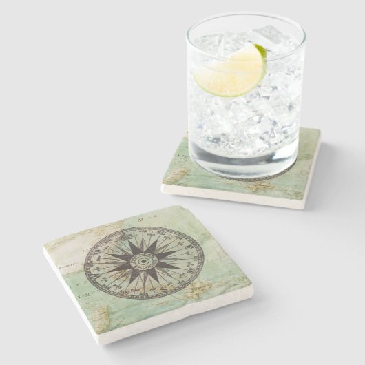 旧式で航海のなコンパス及び地図の大理石のコースター ストーンコースター (横)