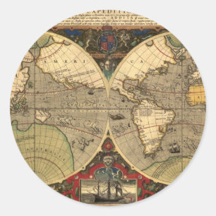 旧式で航海のな世界地図 ラウンドシール