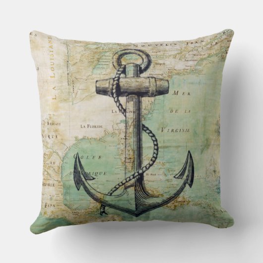 旧式で航海のな地図及びいかりの枕 クッション (裏面)