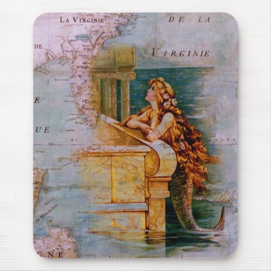 旧式で航海のな地図及び人魚 マウスパッド (正面)
