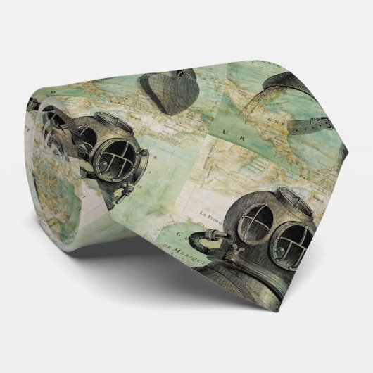 旧式で航海のな地図及び飛び込みのヘルメットのタイ ネクタイ (ロール)