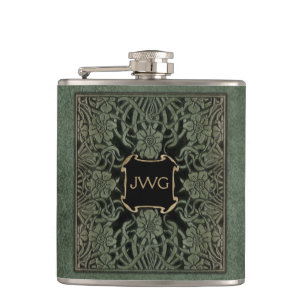 旧式で華美な革モノグラムの表紙 フラスク