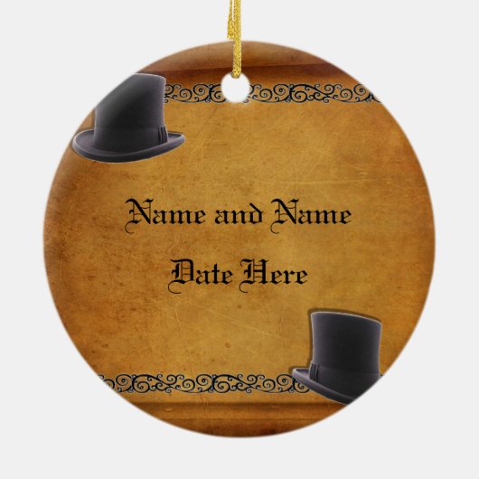 旧式で陽気な結婚式のカスタムなオーナメントの好意 セラミックオーナメント (裏面)