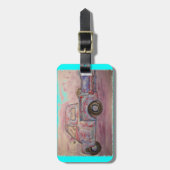 旧式で青い古さびのトラック ラゲッジタグ (正面縦)