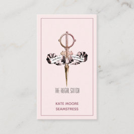 旧式なはさみおよび旗のピンクの裁縫婦 名刺
