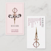 旧式なはさみおよび旗のピンクの裁縫婦 名刺 (正面/裏面)