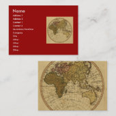 旧式なウィリアムFaden 1786の東半球の地図 名刺 (正面/裏面)
