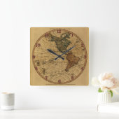 旧式なウィリアムFaden 1786の西半球の地図 スクエア壁時計 (ホーム)