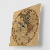 旧式なウィリアムFaden 1786の西半球の地図 スクエア壁時計 (傾斜)