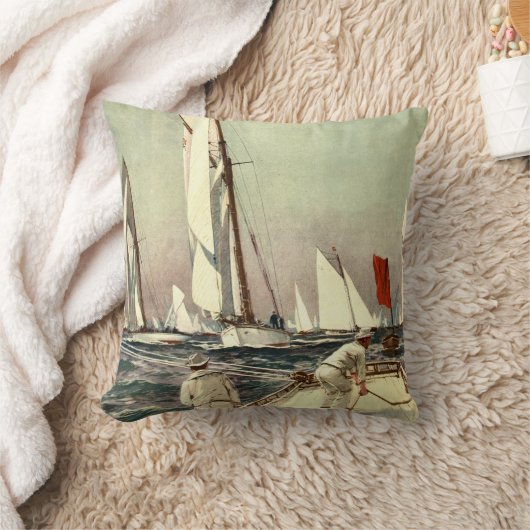 旧式なウイリーStowerを航海しているヴィンテージのヨットの人 クッション (ブランケット)