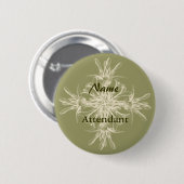 旧式なオリーブ色の花柄 缶バッジ (正面&裏面)