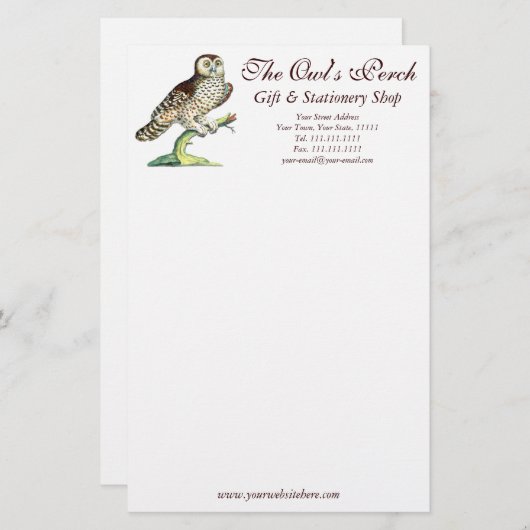 旧式なカナダのフクロウのプリントのカスタマイズ可能な文房具 便箋 (正面/裏面)