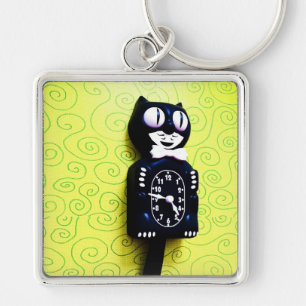 旧式なキット猫の時計Keychain キーホルダー