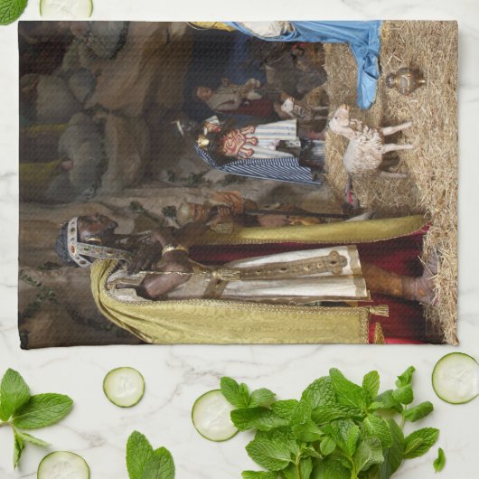 旧式なクリスマスの出生場面 キッチンタオル (折り畳み)