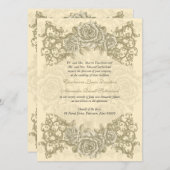 旧式なクリーム色のバラの結婚 招待状 (正面/裏面)